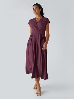 Halara Breezeful™ V Neck Short Sleeve Pocket Tie Midi Dress Longer Amaranth Purp